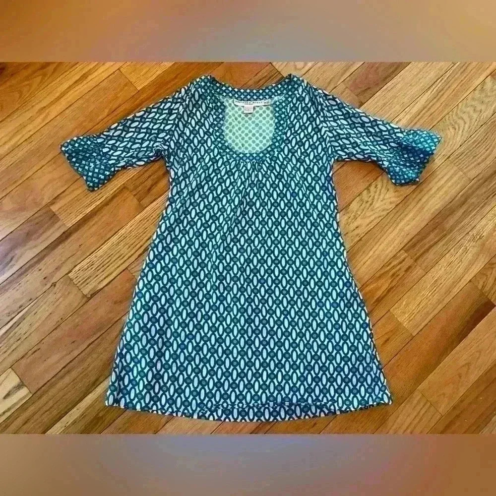Gretchen Scott Mini Cotton Shift Dress Blue White 3/4 Sleeve Ruffle Women’s Sz S - Picture 4 of 12